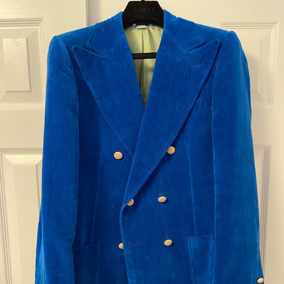Gucci double breasted blue velvet blazer - Picture 5 of 11